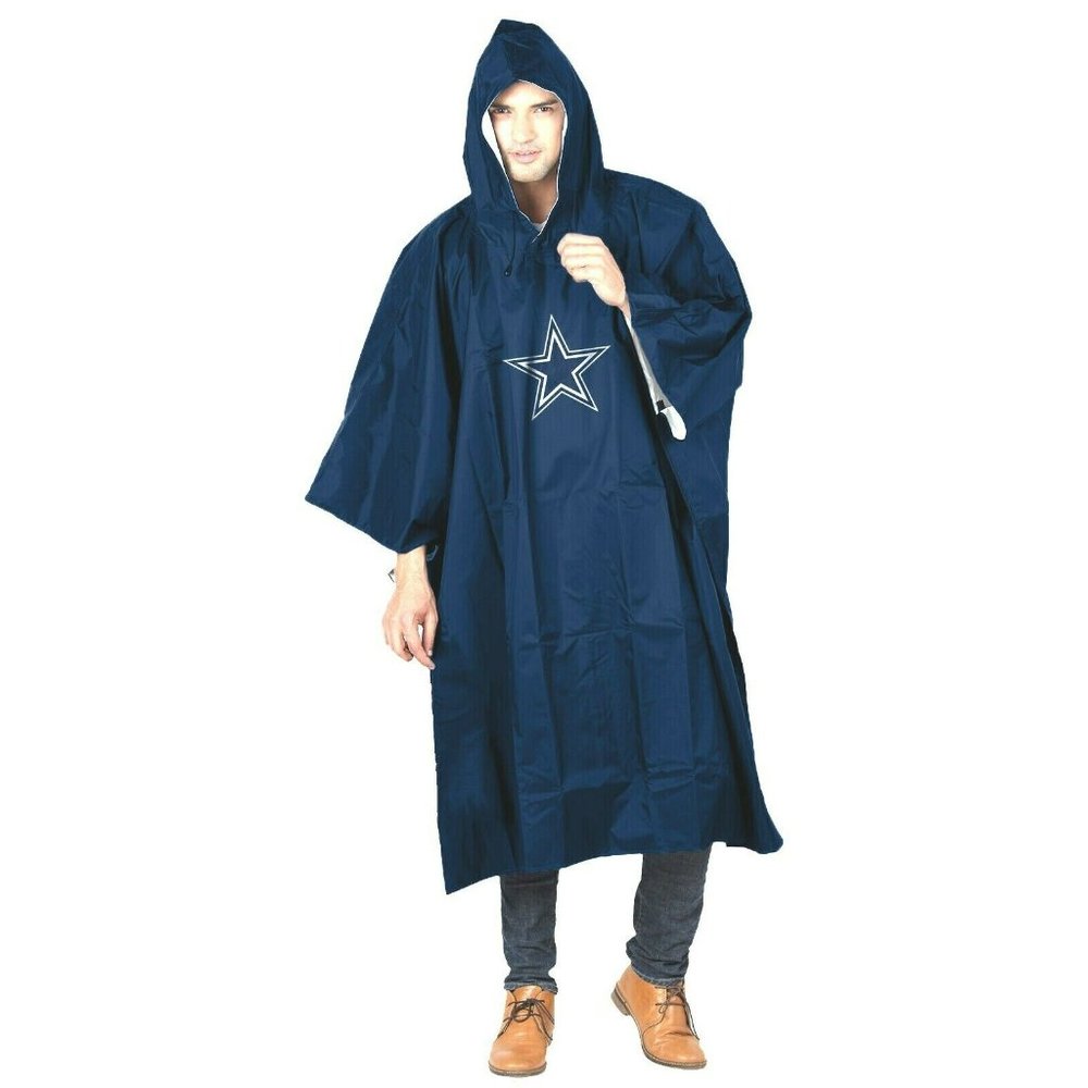 New NFL Dallas Cowboys Reusable Adult Rain Poncho Hooded & Storage Pouch Rain